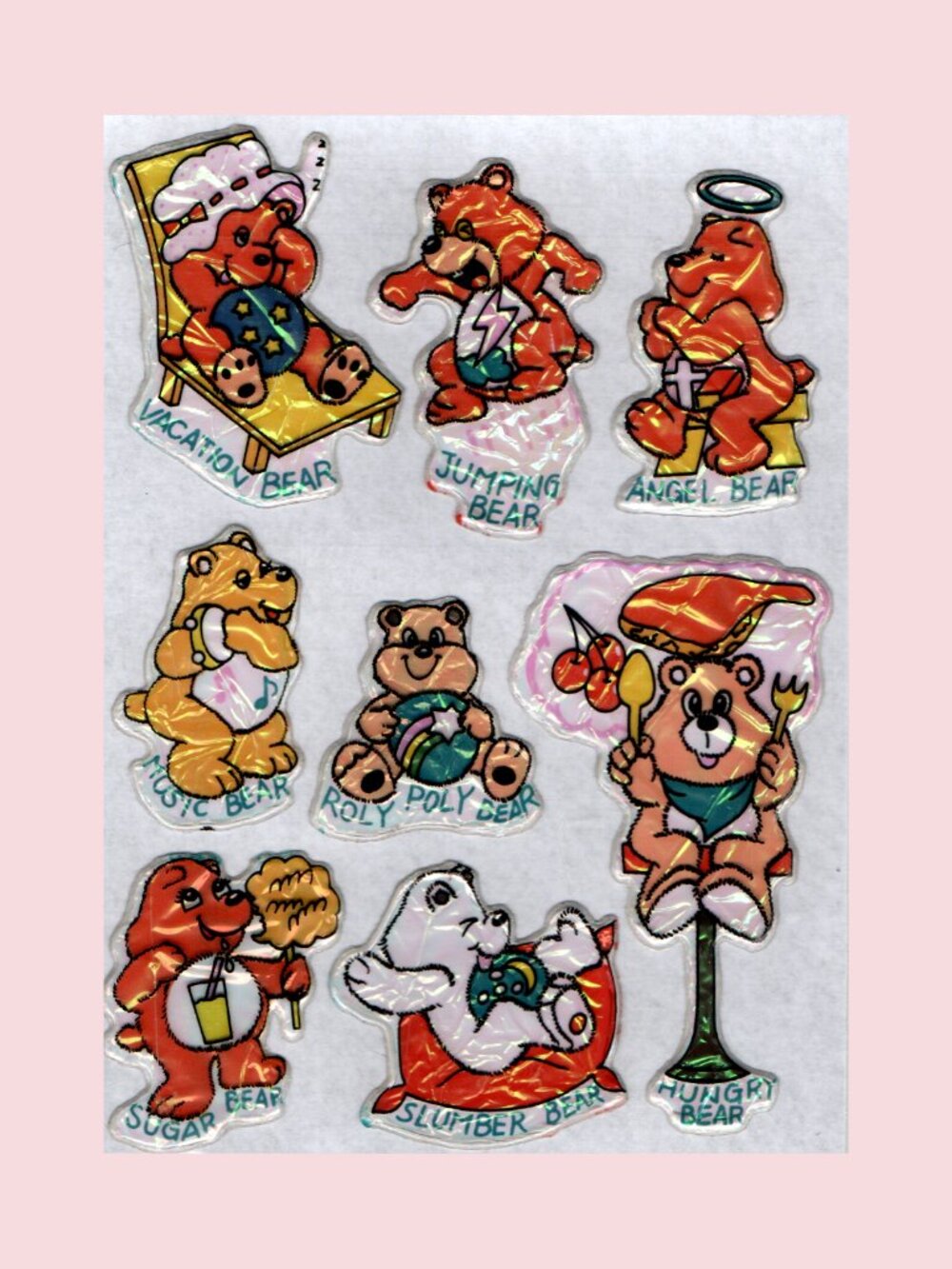 Happy Stickers Care Bears Style Vintage 80s Rare Layered Puffy Sticker Set